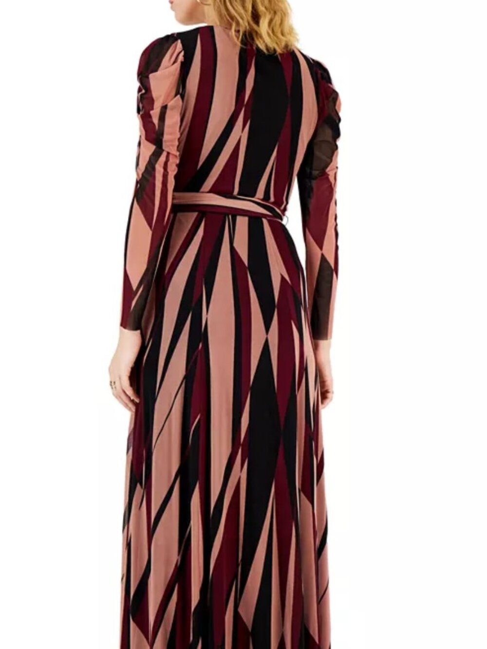 Anne Klein Mesh Printed Puff-Sleeve Maxi Dress